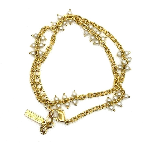 NAPIER Vintage Bracelet Gold Tone Faux Pearls 15” - Picture 7 of 8